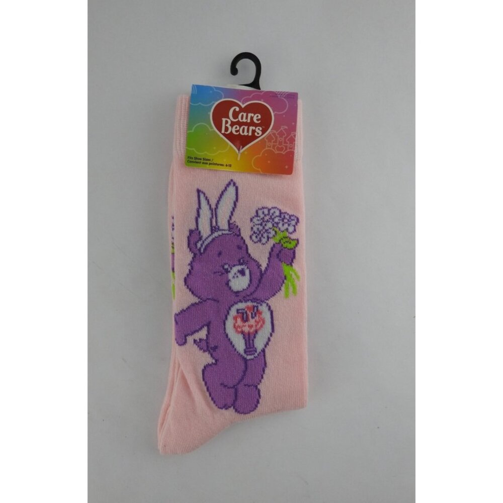 Care Bears Easter Bunny Socks Pink Purple Crew NWT 6 12 Adult